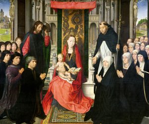 Jomfruen og barnet med St. James og St. Dominic præsenterer donorerne og deres familie, kendt som Virgin of Jacques Floreins, ca. 1490